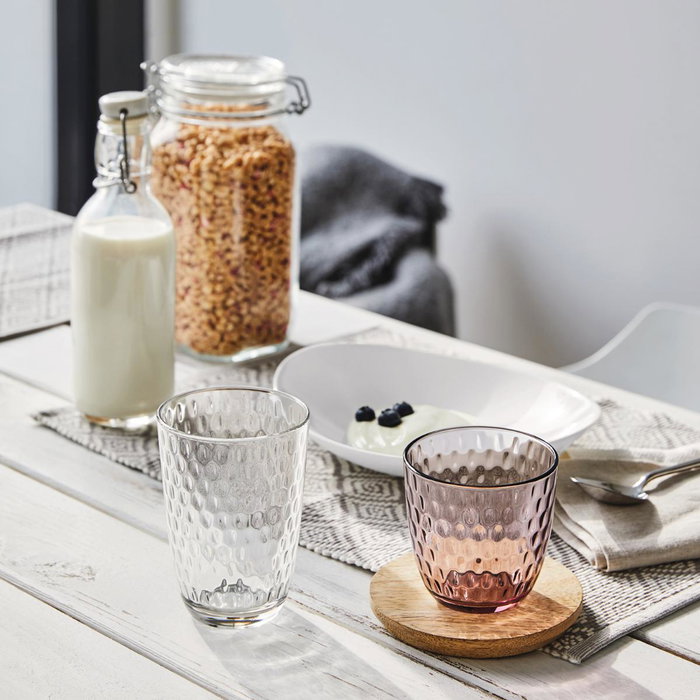 Bormioli Rocco Lot de 6 Verres Bas Slot 29 cL en Verre Rose Relief Fabriqué en Italie