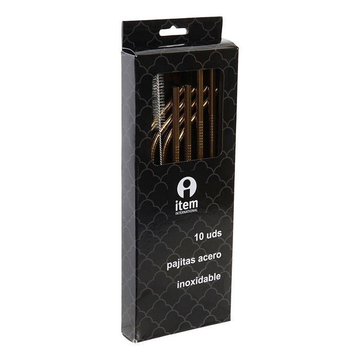 Paille réutilisable DKD Home Decor Doré Acier inoxydable