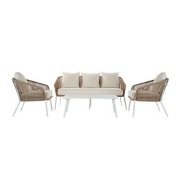 Ensemble Canapé + Table DKD Home Decor MB-179038 Jardin Beige Métal Aluminium Corde 151,5 x 72 x 70 cm (4 pcs)