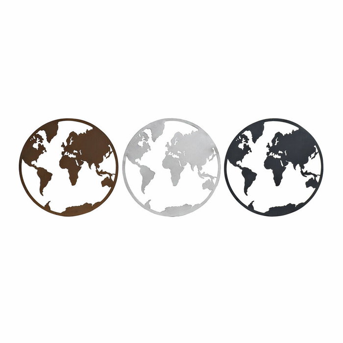 DKD Home Decor Figurine Décorative Mappemonde Noir Cuivre Blanc (3 Pièces)