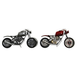 Horloge de table DKD Home Decor Rouge Gris Moto Motocyclette Vintage (2 Unités) (2 Pièces)
