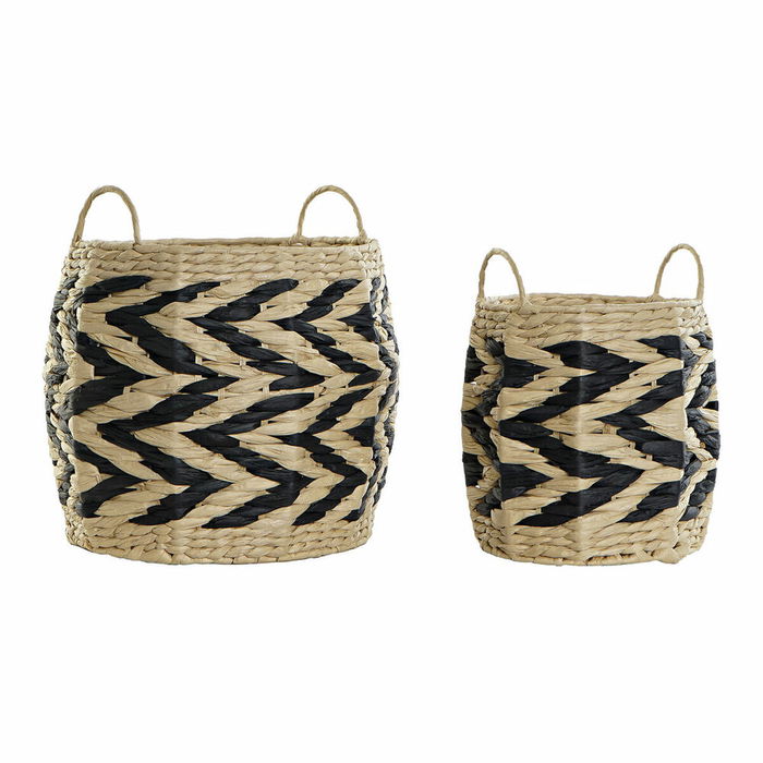 Set de basket DKD Home Decor Noir Marron Clair Fibre naturelle (2 Pièces) Set de basket DKD Home Decor Noir Marron Clair Fibre naturelle (2 Pièces)