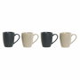 Lot de tasses DKD Home Decor Beige Gris foncé Bois d'hévéa Grès 300 ml 19 x 13 x 31 cm (4 Pièces)