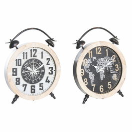 Horloge de table DKD Home Decor Blanc Noir Naturel Vintage (2 Unités)