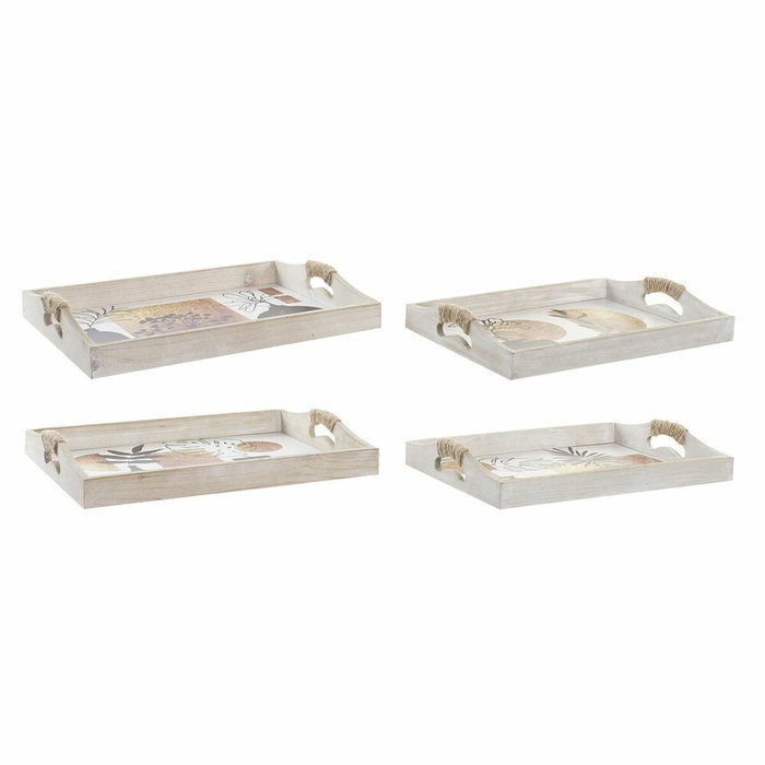 DKD Home Decor Jeu de 2 plateaux décoratifs Blanc Noir Doré Bois MDF 40 x 30 x 6 cm de style moderne assortis, 2 unités