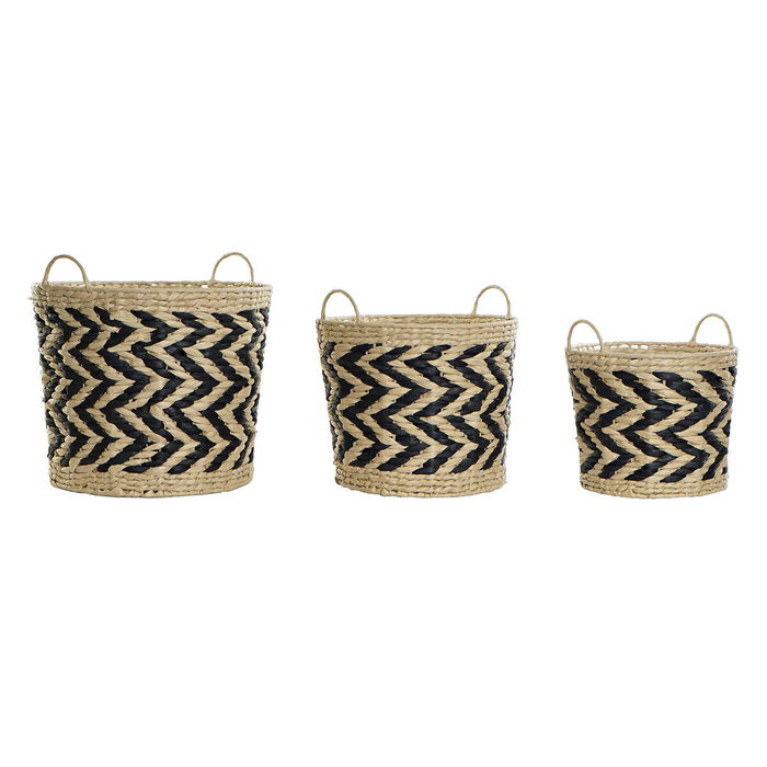 Set de basket DKD Home Decor Noir Marron Clair Fibre naturelle (3 Pièces) (3 Unités) Set de basket DKD Home Decor Noir Marron Clair Fibre naturelle (3 Pièces) (3 Unités)