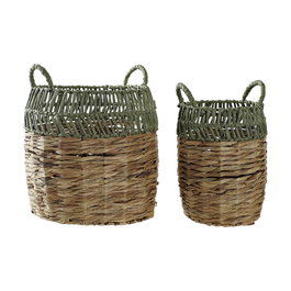Set de basket DKD Home Decor Vert Naturel Boho 33 x 33 x 40 cm Rotin 4 Kg 2 Pièces