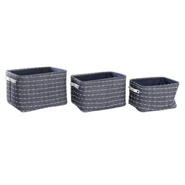 Set de basket DKD Home Decor Blanc Blue marine 38 x 28 x 25 cm 3 Pièces (3 Unités)