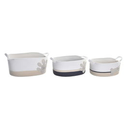 Set de basket DKD Home Decor Blanc Gris Crème 60 x 31 x 25 cm 3 Pièces