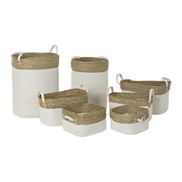 Set de basket DKD Home Decor Blanc Marron Fibre naturelle 41 x 41 x 52,5 cm