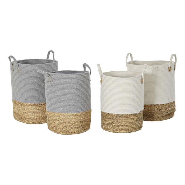 Set de basket DKD Home Decor Blanc Naturel Gris clair Fibre naturelle (2 Pièces) (2 Unités) Set de basket DKD Home Decor Blanc Naturel Gris clair Fibre naturelle (2 Pièces) (2 Unités)