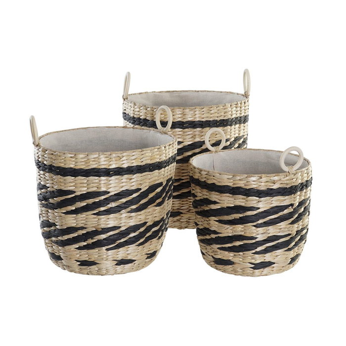Set de basket DKD Home Decor Noir Naturel Fibre naturelle (3 Pièces) (3 Unités)