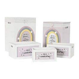 Lot de paniers DKD Home Decor Jaune Blanc Gris Rose Bois de paulownia Enfant 40 x 30 x 55 cm 5 Pièces (5 Unités)