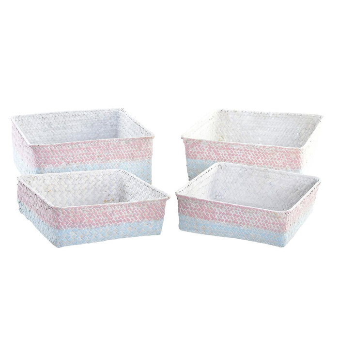 Set de basket DKD Home Decor Fibre naturelle méditerranéen Boho 26 x 26 x 9 cm 8,5 cm