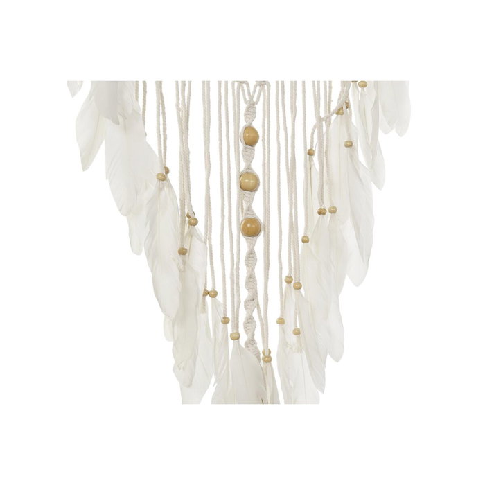 DKD Home Decor Attrape-rêves Boho Blanc Multicouleur Naturel Plumes