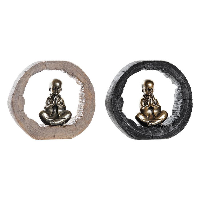 DKD Home Decor Figurine Décorative Moine Oriental Noir Doré (Lot de 2) DKD Home Decor Figurine Décorative Moine Oriental Noir Doré (Lot de 2)