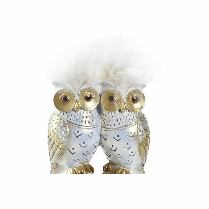 DKD Home Decor Figurine Décorative Hiboux Blanc et Doré