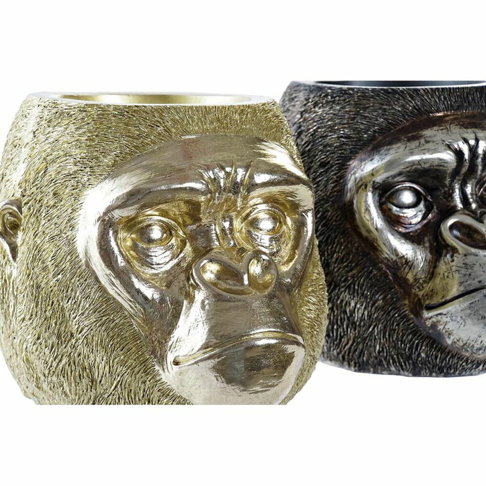 DKD Home Decor Figurine Décorative Gorille Colonial Argenté et Doré (Lot de 2)