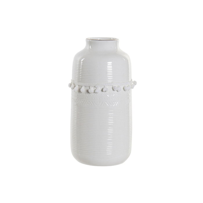 DKD Home Decor Vase Blanc Grès Pompon 12 x 12 x 24 cm DKD Home Decor Vase Blanc Grès Pompon 12 x 12 x 24 cm