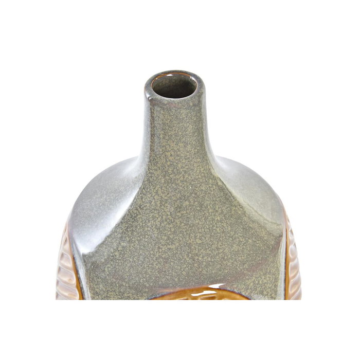 DKD Home Decor Lot de 2 Vases en Grès Motif Feuille de Plante, Marron Rose Gris, 17 x 17 x 26 cm