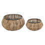 Set de pots DKD Home Decor Noir Naturel Métal Rotin Carré Bali 50 x 50 x 25,4 cm (2 Unités)