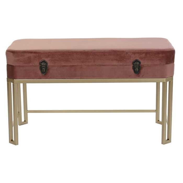 Banquette DKD Home Decor Rose Doré Métal Velours (80 x 40 x 47 cm)