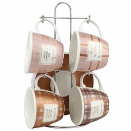 Ensemble de tasses à café DKD Home Decor Blanc Marron Rose Métal Porcelaine 210 ml