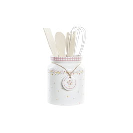 Ensemble d'ustensiles de cuisine DKD Home Decor Dolomite Bois MDF 12 x 12 x 22 cm Fleurs