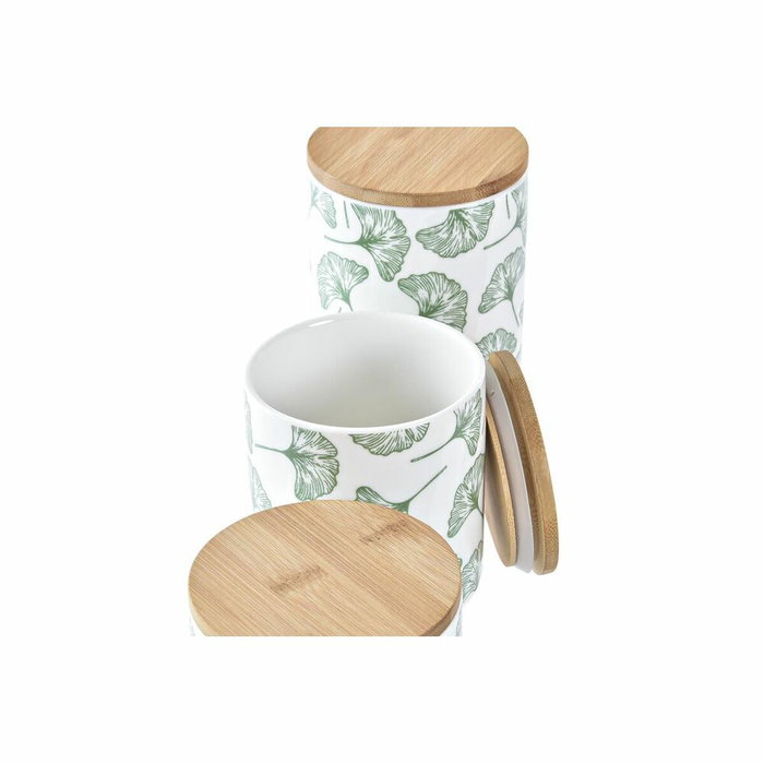 Set de 3 Boites DKD Home Decor Naturel Blanc Vert Bambou Grès Tropical 10 x 10 x 17 cm Set de 3 Boites DKD Home Decor Naturel Blanc Vert Bambou Grès Tropical 10 x 10 x 17 cm