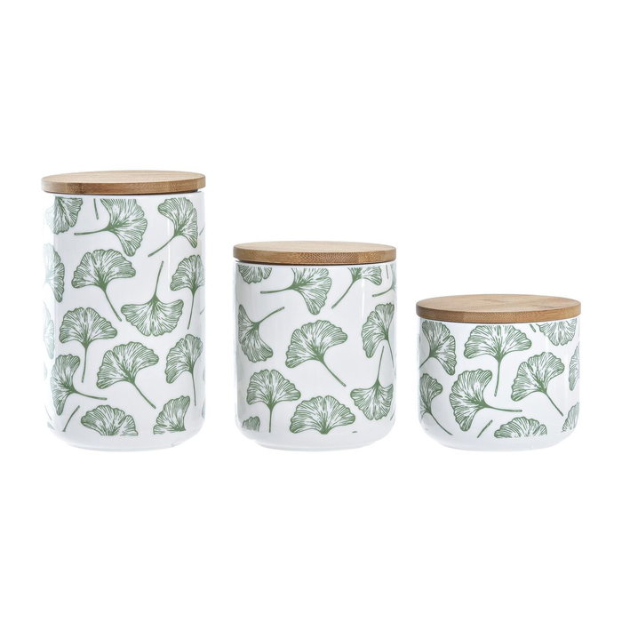 Set de 3 Boites DKD Home Decor Naturel Blanc Vert Bambou Grès Tropical 10 x 10 x 17 cm Set de 3 Boites DKD Home Decor Naturel Blanc Vert Bambou Grès Tropical 10 x 10 x 17 cm