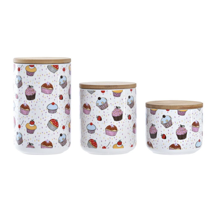 Set de 3 Boites DKD Home Decor Naturel Blanc Multicouleur Bambou Grès 10 x 10 x 17 cm Cupcake Set de 3 Boites DKD Home Decor Naturel Blanc Multicouleur Bambou Grès 10 x 10 x 17 cm Cupcake