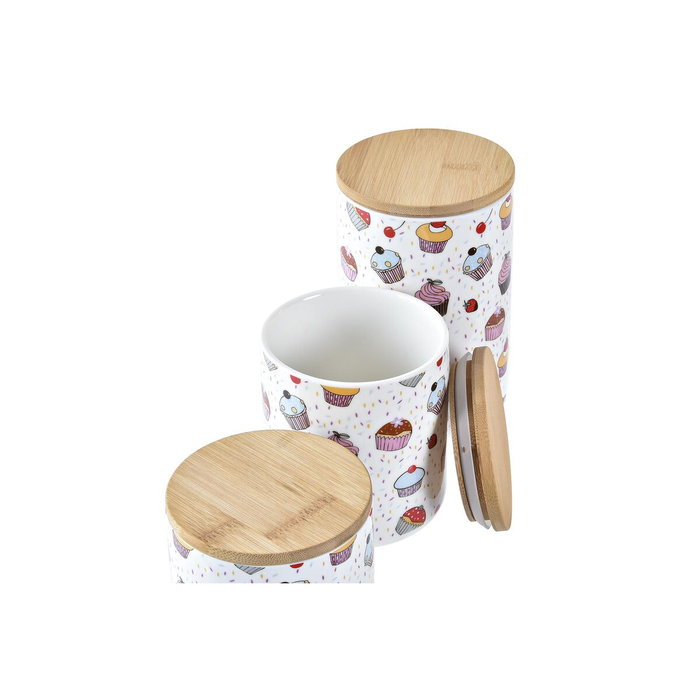 Set de 3 Boites DKD Home Decor Naturel Blanc Multicouleur Bambou Grès 10 x 10 x 17 cm Cupcake Set de 3 Boites DKD Home Decor Naturel Blanc Multicouleur Bambou Grès 10 x 10 x 17 cm Cupcake