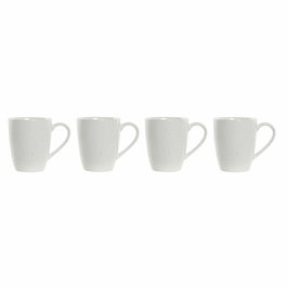 Ensemble de 4 mugs DKD Home Decor Blanc Naturel Bois d'hévéa Grès 300 ml 19 x 13 x 31 cm
