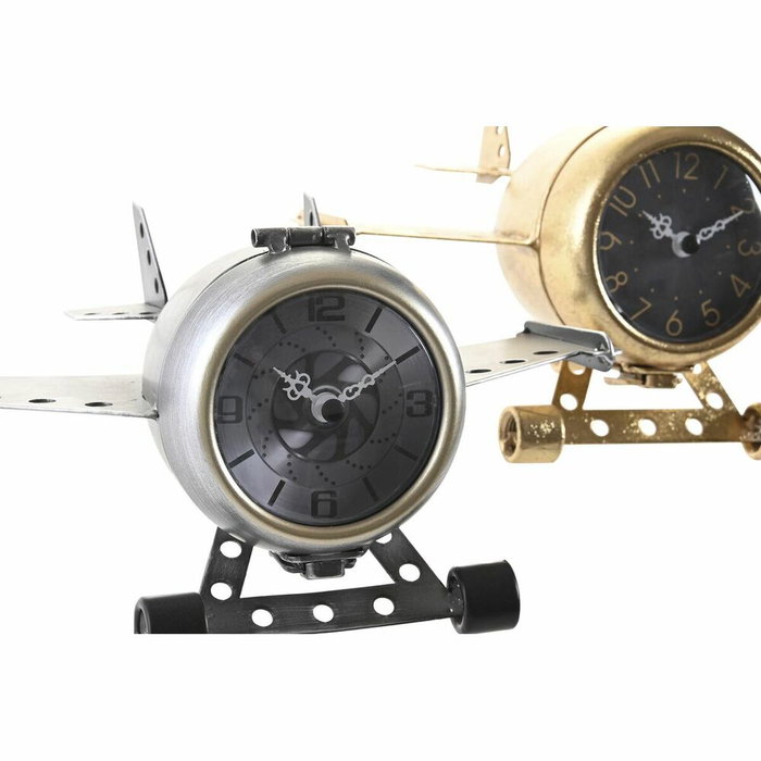 Horloge de table DKD Home Decor Doré Argenté Avion (2 Unités)