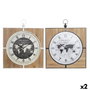 Horloge Murale DKD Home Decor Noir Blanc Fer Vintage 60 x 4,5 x 60 cm Bois MDF Mappemonde (2 Unités)