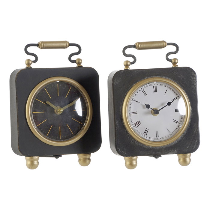 Horloge de table DKD Home Decor Noir Doré Argenté (2 Unités) Horloge de table DKD Home Decor Noir Doré Argenté (2 Unités)