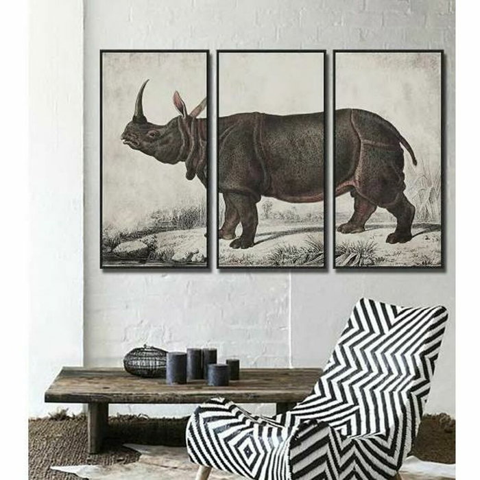 DKD Home Decor Toile 180 x 4 x 120 cm (3 Pièces) - Design Rhinocéros Colonial DKD Home Decor Toile 180 x 4 x 120 cm (3 Pièces) - Design Rhinocéros Colonial