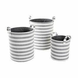Set de basket DKD Home Decor Blanc Gris Rayures 35 x 35 x 40 cm 3 Pièces (3 Unités)