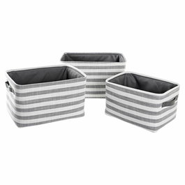 Set de basket DKD Home Decor Blanc Gris Rayures 42 x 32 x 25 cm 3 Pièces