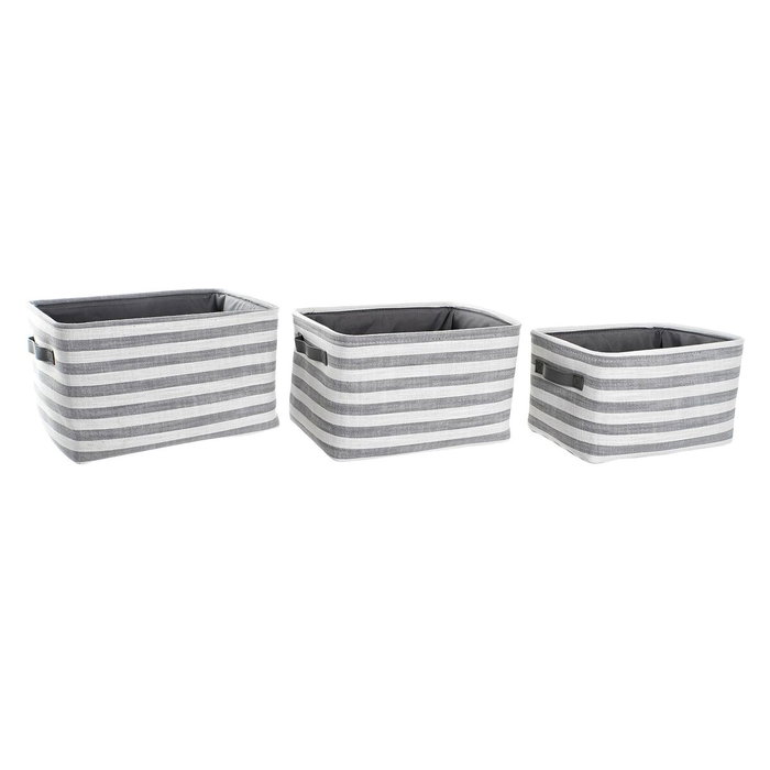 Set de basket DKD Home Decor Blanc Gris Rayures 42 x 32 x 25 cm 3 Pièces