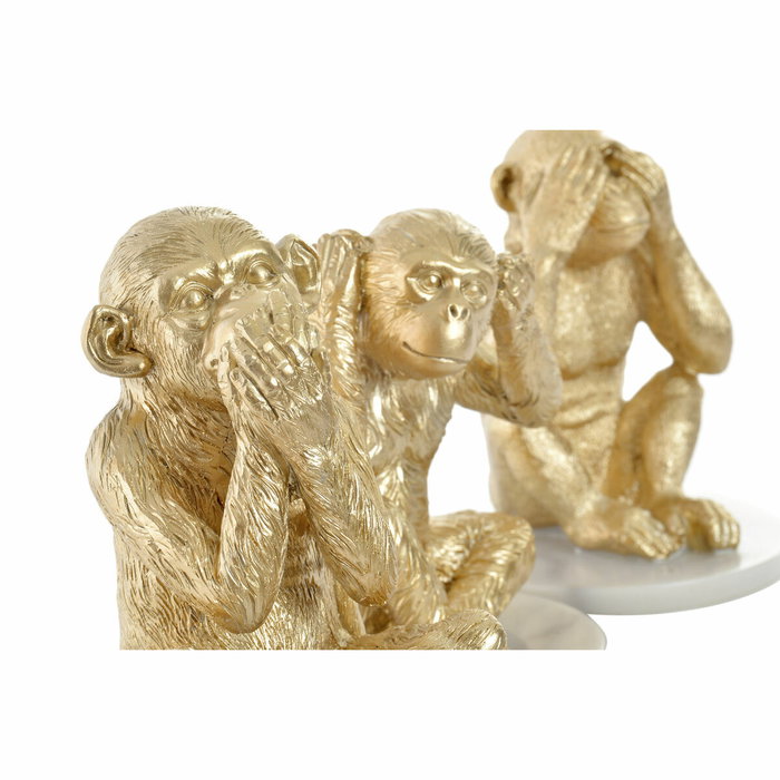 DKD Home Decor Figurine Décorative Tropical Singes Blanc Doré (3 Pièces)
