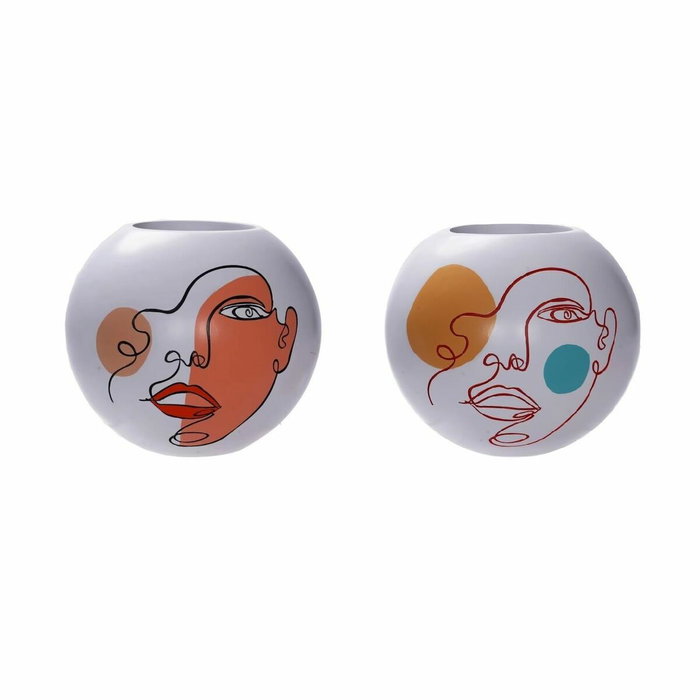 Vase DKD Home Decor 25,5 x 25,5 x 22 cm Visage Blanc Résine Multicouleur (2 Unités) Vase DKD Home Decor 25,5 x 25,5 x 22 cm Visage Blanc Résine Multicouleur (2 Unités)