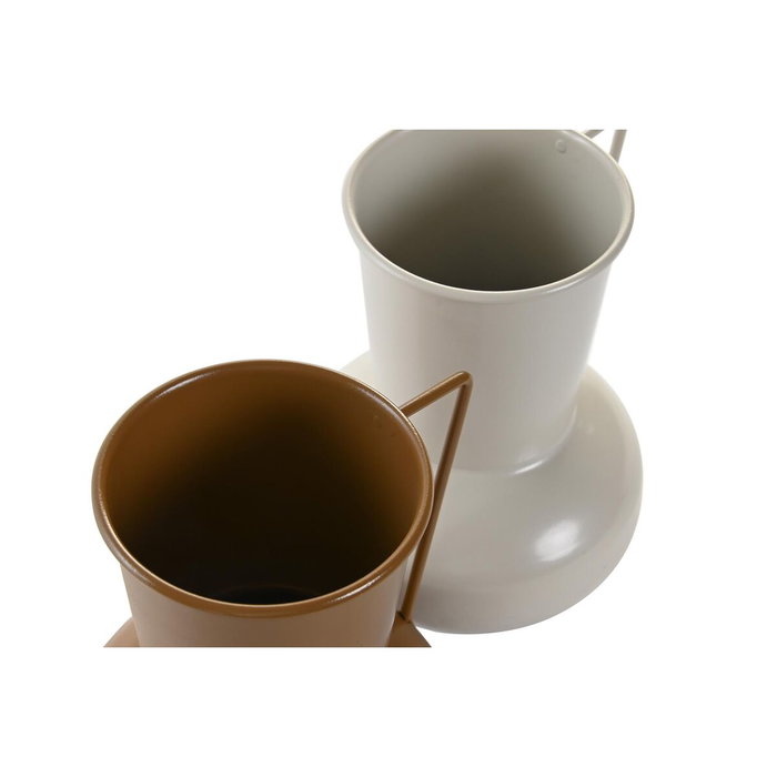 DKD Home Decor Vase Métal Beige Orange Moutarde (2 Unités) 13 x 12,5 x 17 cm