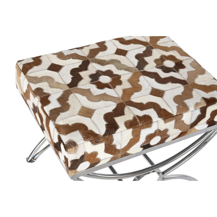 DKD Home Decor Coffre de Rangement Argenté Marron Cuir Blanc