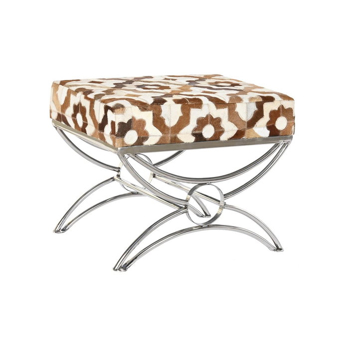 DKD Home Decor Coffre de Rangement Argenté Marron Cuir Blanc