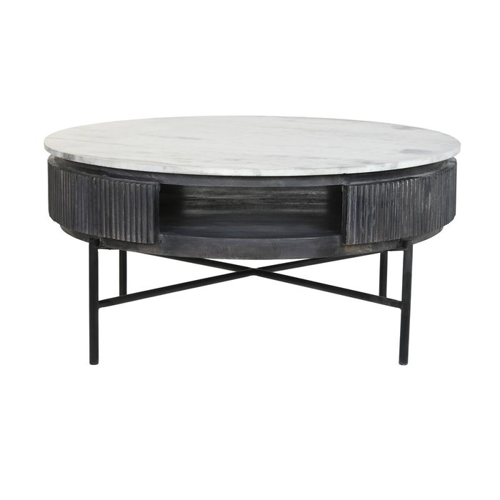 DKD Home Decor Table Basse Ronde en Marbre et Bois de Manguier
