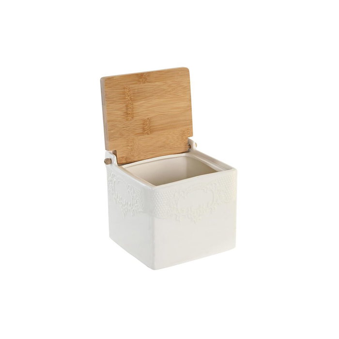DKD Home Decor Salière avec couvercle Blanc et Naturel