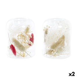 Bougeoir DKD Home Decor Beige Bordeaux Aluminium Verre 8 x 8 x 11 cm Fleur séchée (2 Unités) (2 Pièces)