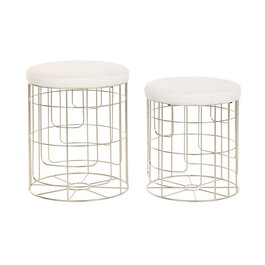 Repose-pied DKD Home Decor Beige Doré Métal Polyester Blanc Moderne (38 x 38 x 44 cm) (35 x 35 x 40 cm)