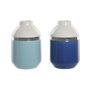 DKD Home Decor Vase en Grès Argenté Blanc Bleu ciel et Blue marine (2 Unités) 12 x 12 x 18,5 cm